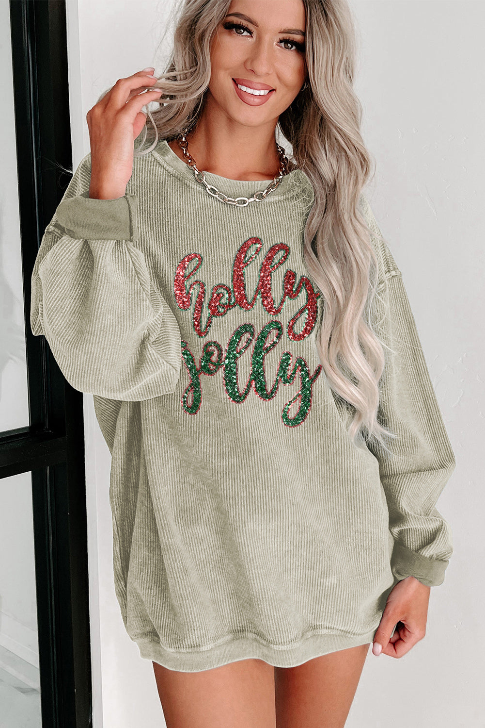 Black Christmas Neon Nutcrackers Mineral Wash Corded Sweatshirt