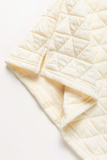 Coffee Solid Color Quilted Kangaroo Pocket Hoodie