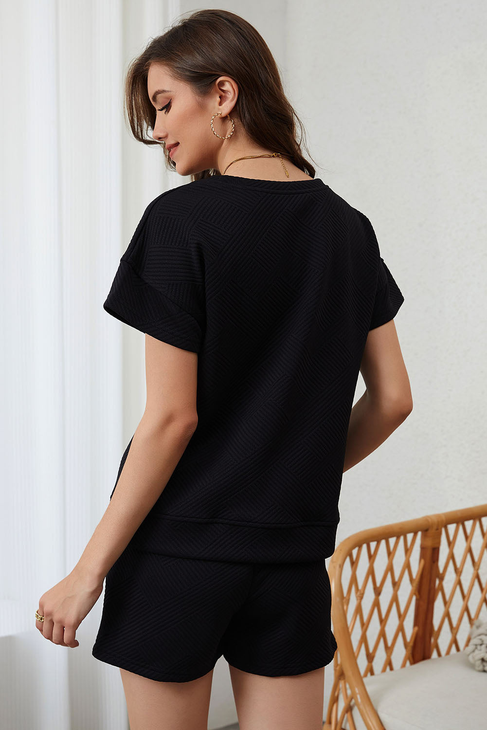 Black Ultra Loose Textured 2pcs Slouchy Outfit