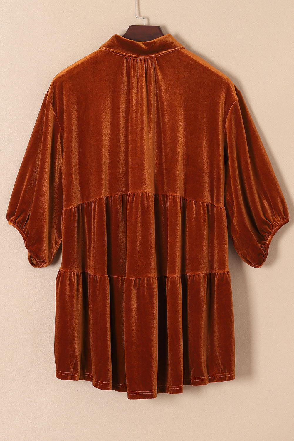 Pale Khaki 3/4 Sleeve Tunic Babydoll Velvet Shirt