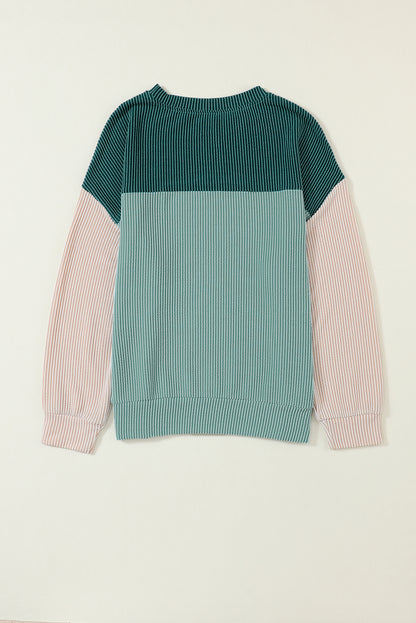 Mineral Red Plus Size Ribbed Colorblock Long Sleeve Top