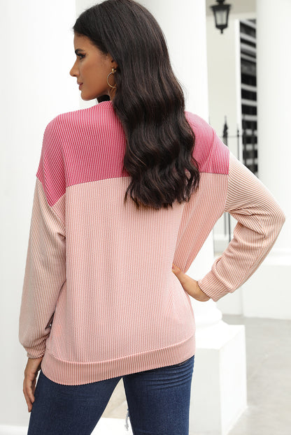 Mineral Red Plus Size Ribbed Colorblock Long Sleeve Top