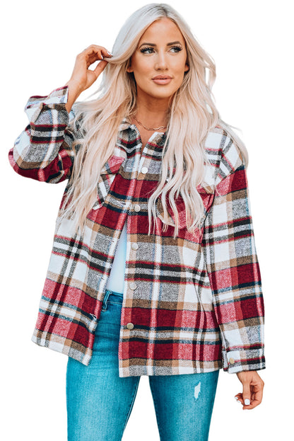 Navy Blue Plus Size Plaid Flap Pocket Shacket