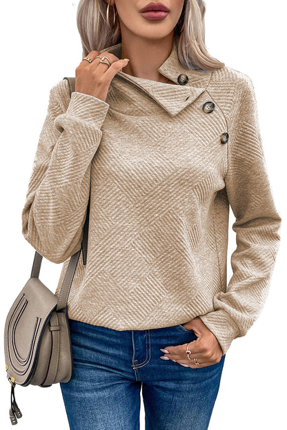 Light Grey Textured Knit Buttoned Kangaroo Pocket Sweatshirt