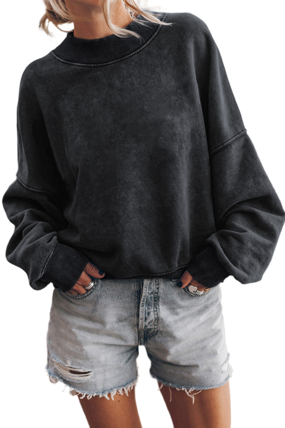 Green Drop Shoulder Crew Neck Pullover Sweatshirt