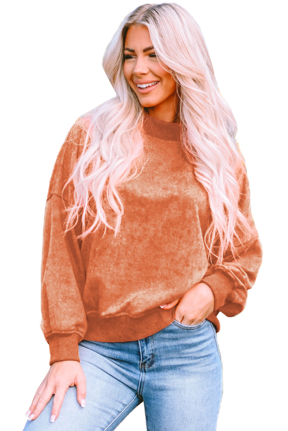 Green Drop Shoulder Crew Neck Pullover Sweatshirt