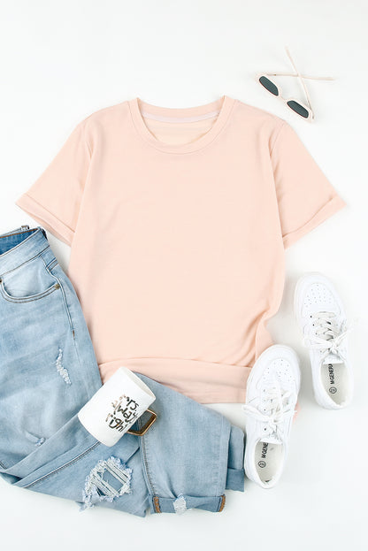 Black Solid Color Crew Neck Tee