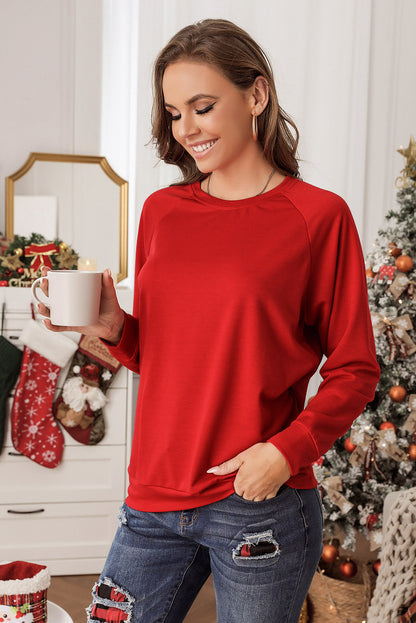 Fiery Red Chenille MERRY Christmas Raglan Sleeve Sweatshirt