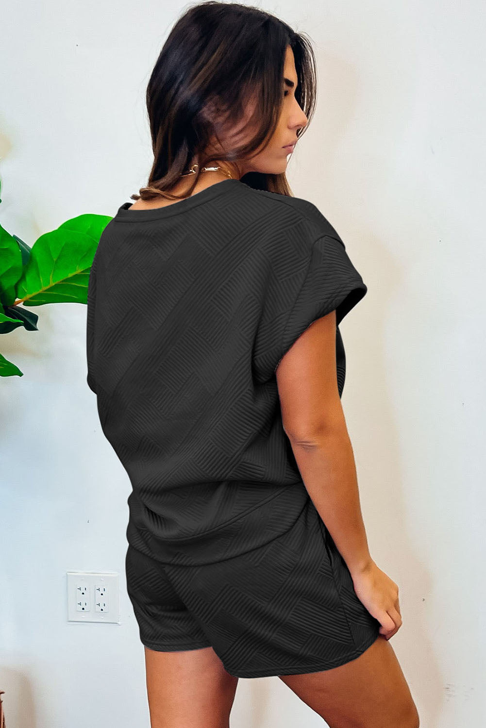 Black Ultra Loose Textured 2pcs Slouchy Outfit