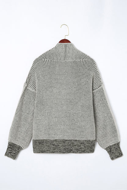 Gray Plaid Knitted Long Open Front Cardigan