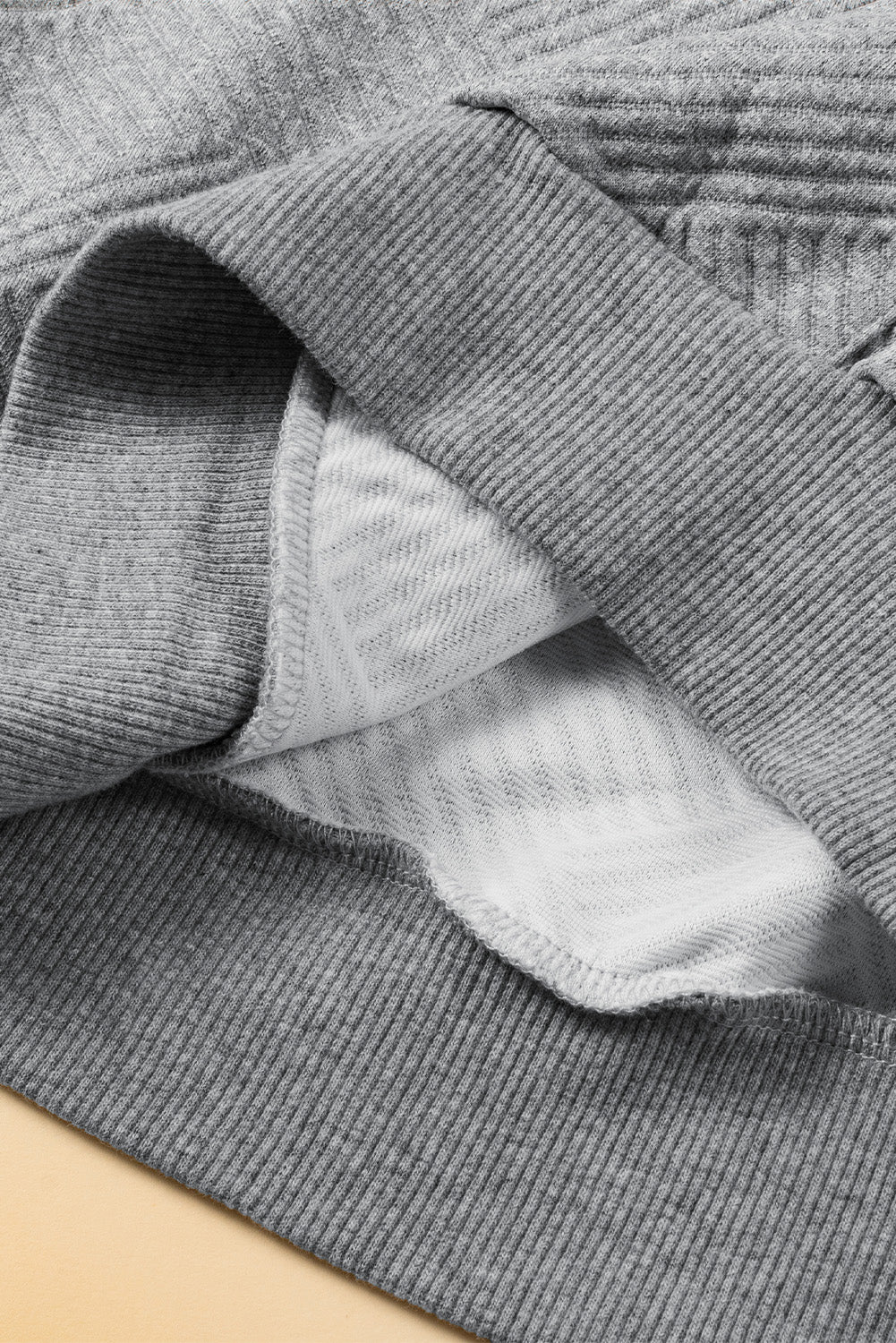 Light Grey Textured Knit Buttoned Kangaroo Pocket Sweatshirt