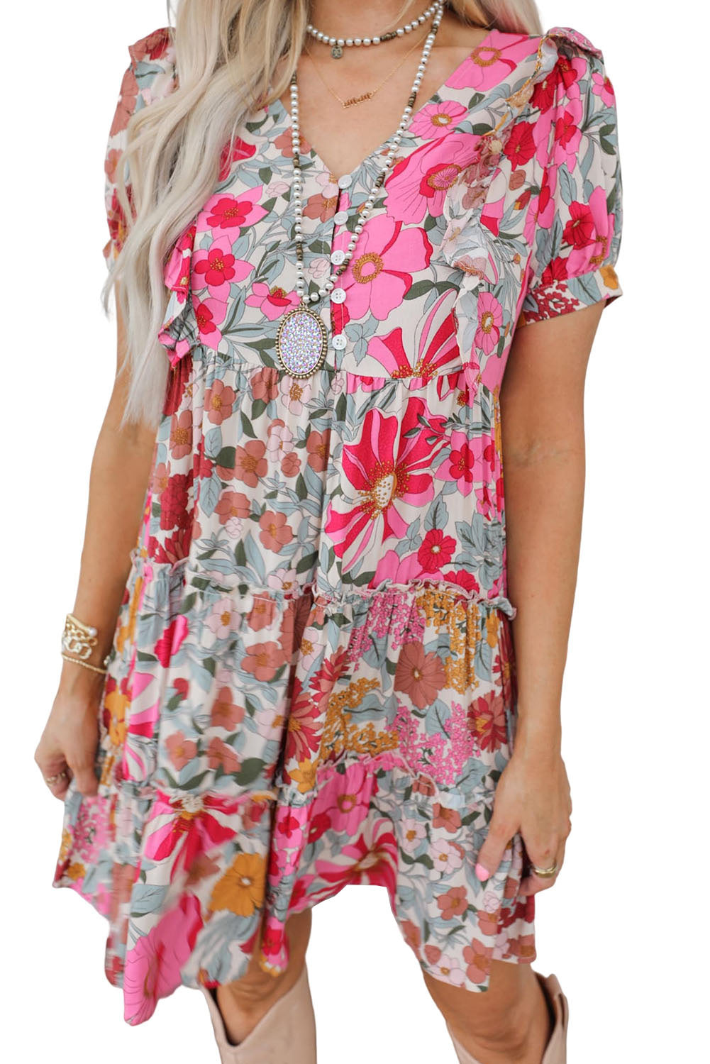Oatmeal Boho Floral Smocked Waist Super Loose Pants