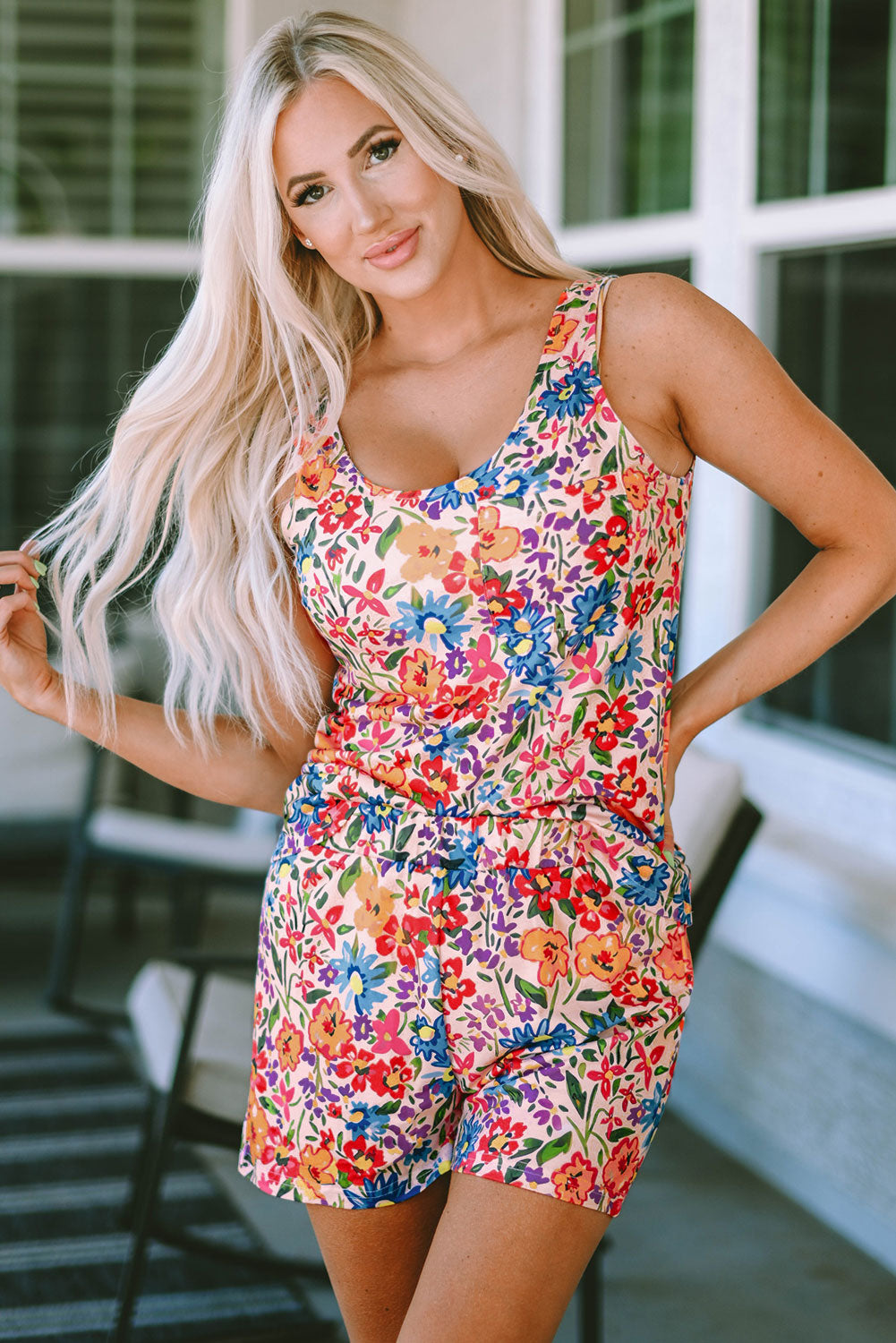 Multicolor Long Floral Print Short Sleeve Holiday Dress