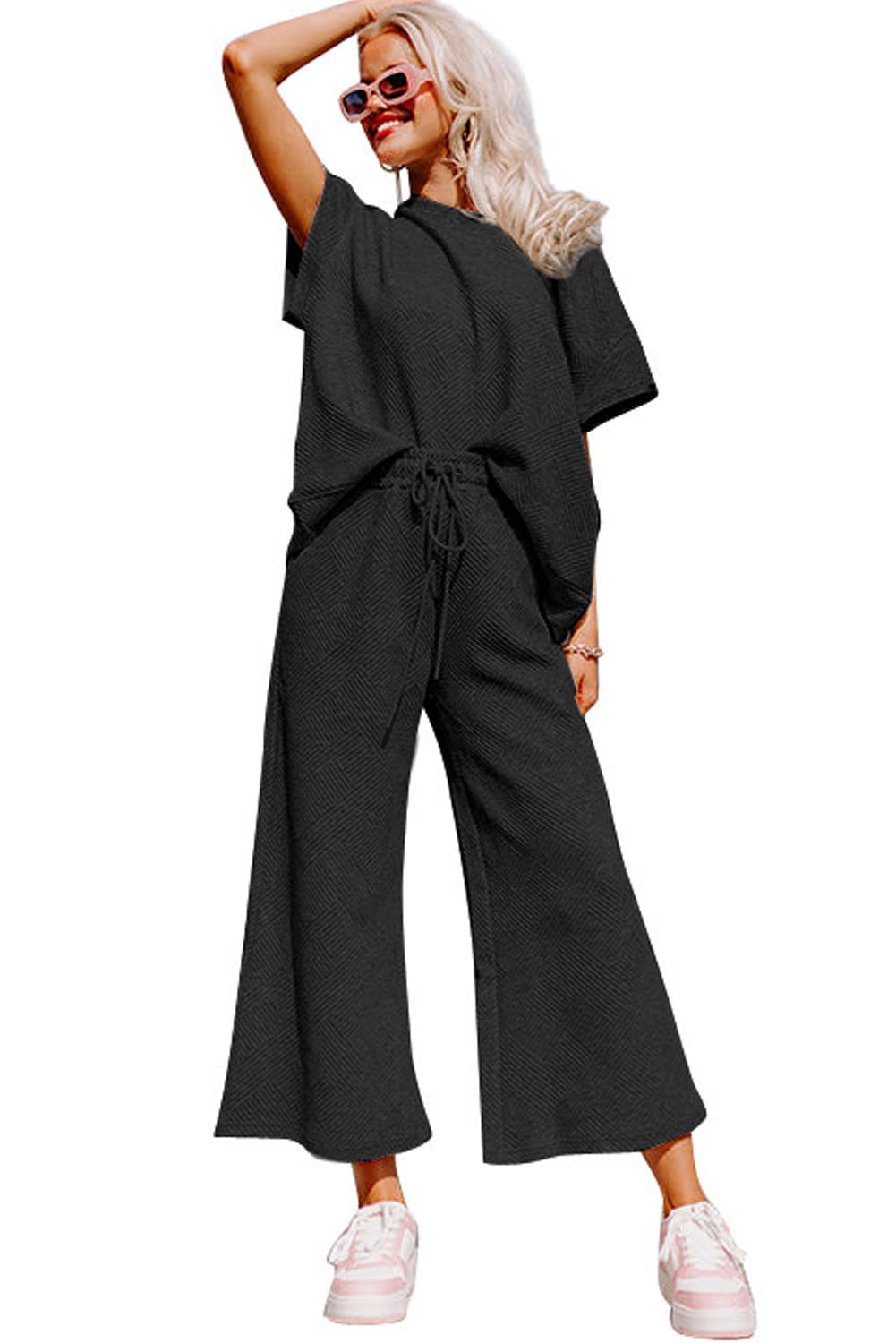 Black Ultra Loose Textured 2pcs Slouchy Outfit