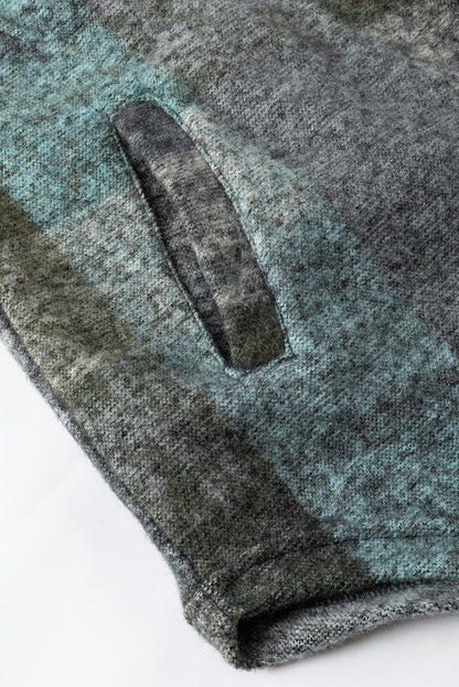 Multicolor Brushed Plaid Buttoned Pullover Oversized Hoodie