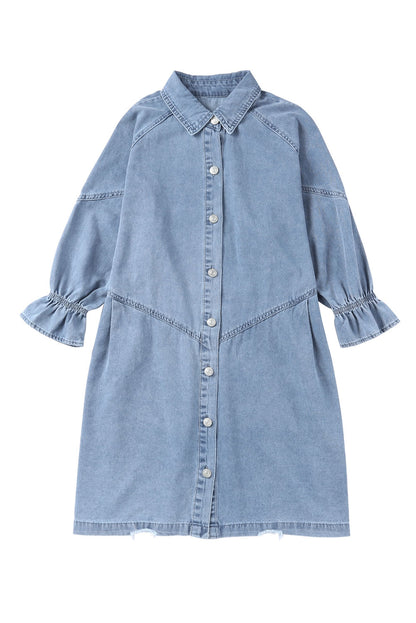 Gray Sequin Nutcracker Graphic Long Sleeve Shirt Denim Dress