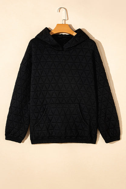 Coffee Solid Color Quilted Kangaroo Pocket Hoodie
