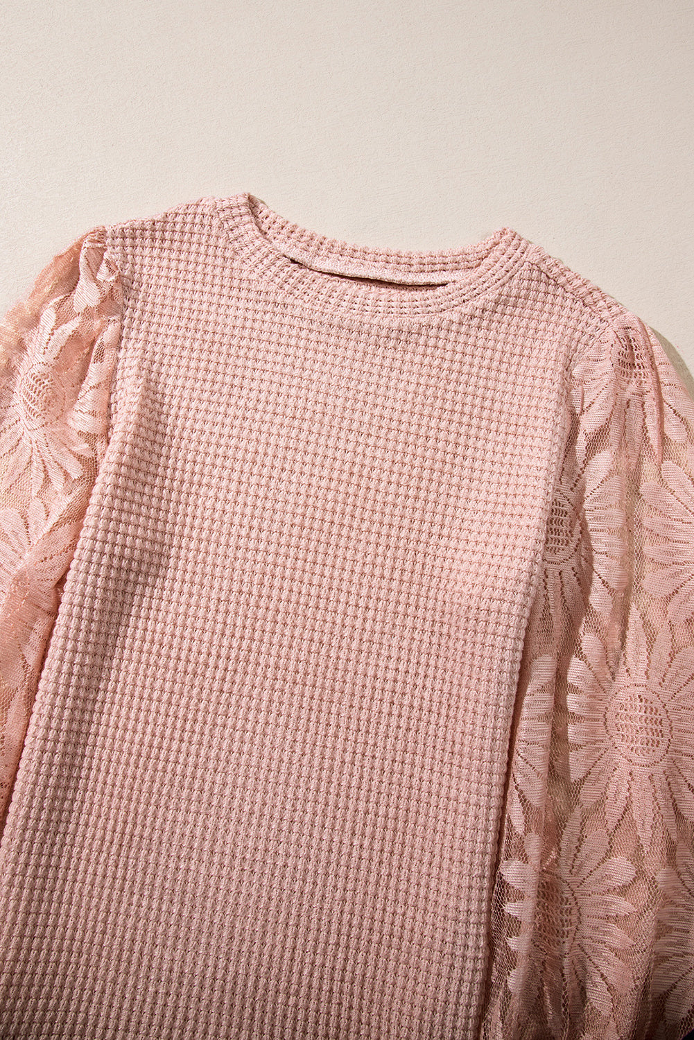 Black Sunflower Mesh Bubble Sleeve Waffle Knit Top