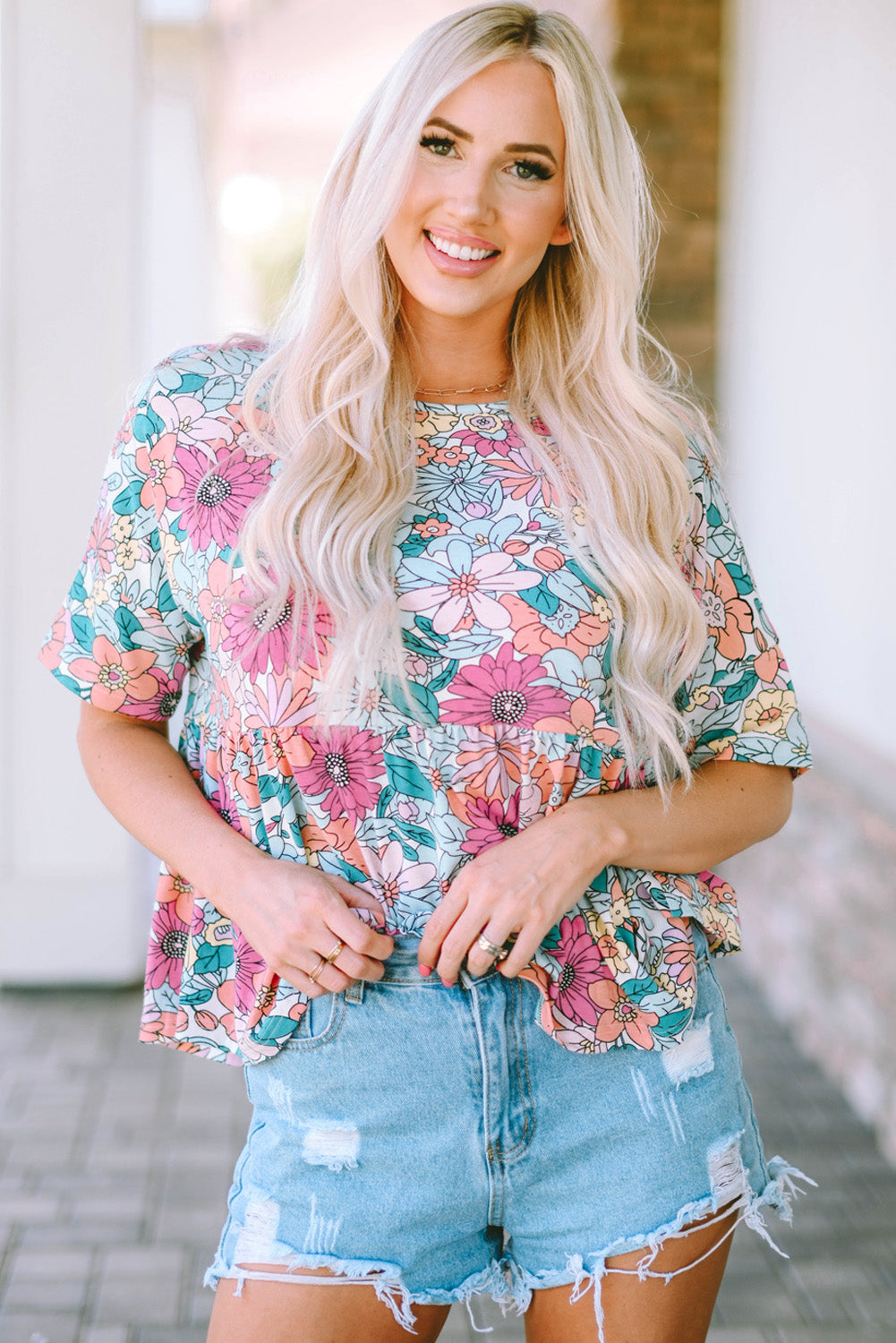 Multicolor Flower Print Pocketed Drawstring Waist Wide Leg Pants