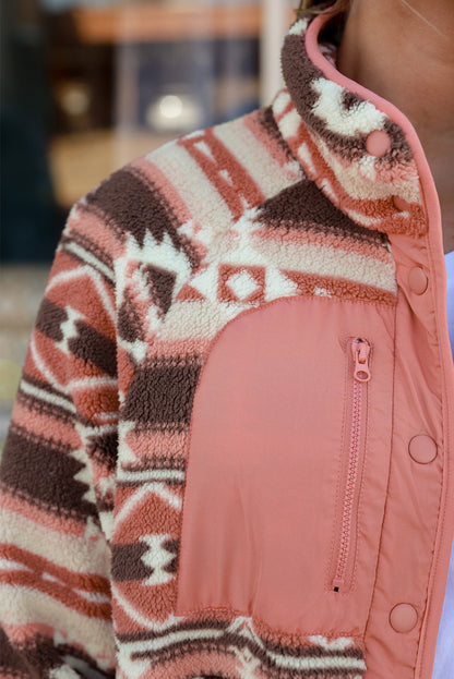 Black Western Colorblock Snap Buttoned Sherpa Jacket