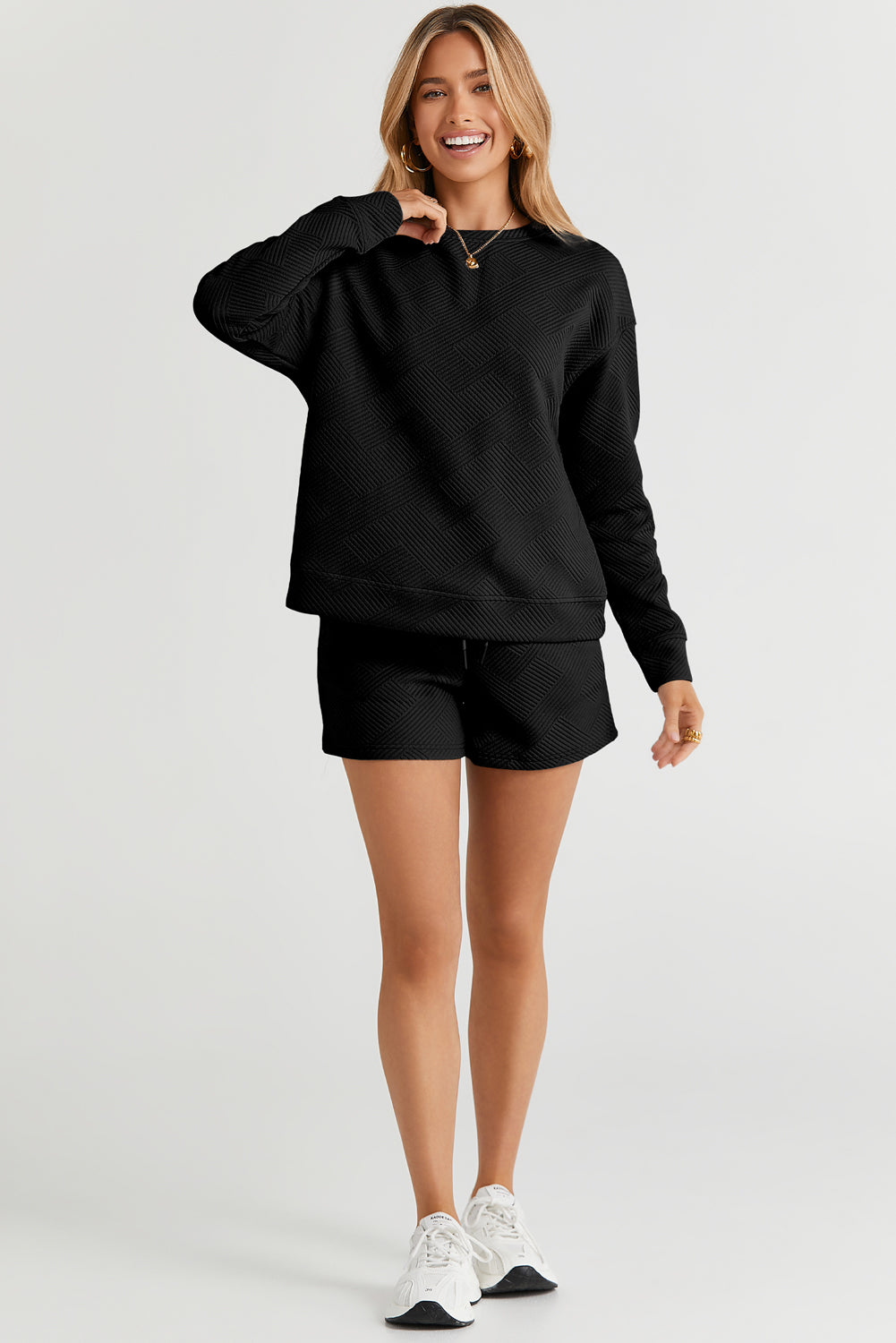 Black Ultra Loose Textured 2pcs Slouchy Outfit