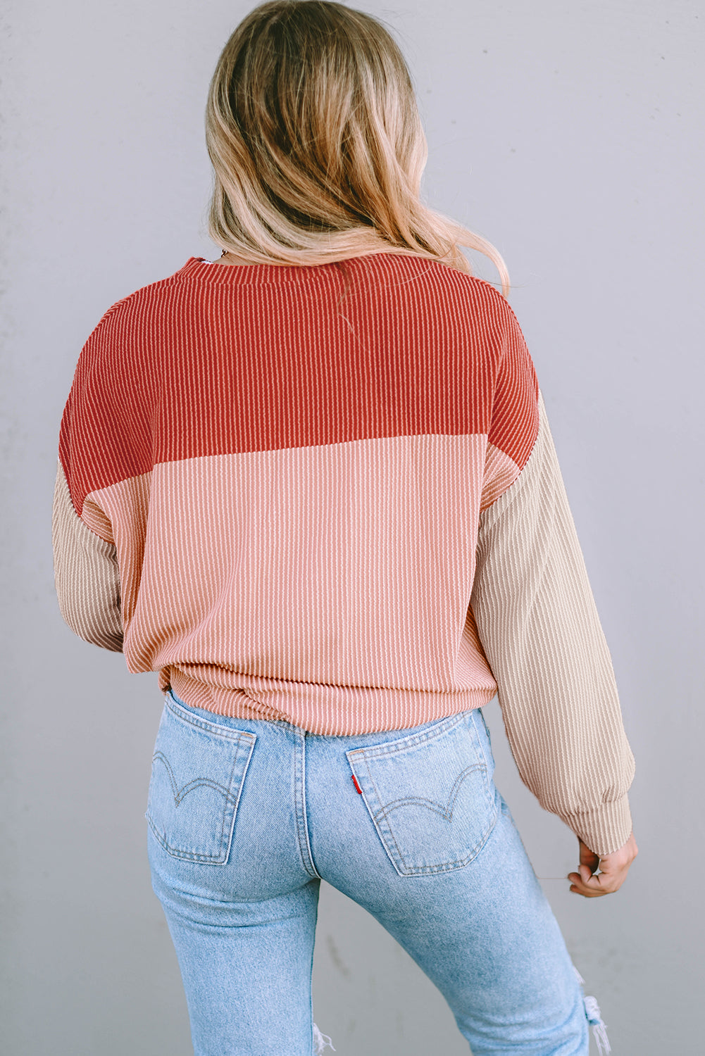 Mineral Red Plus Size Ribbed Colorblock Long Sleeve Top