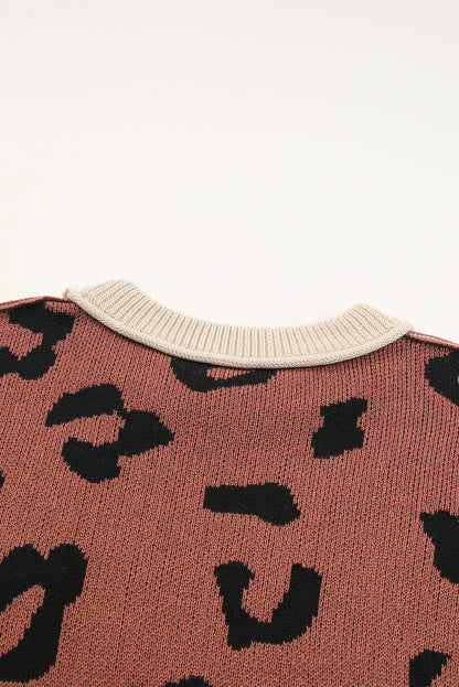 Coffee Colorblock Bishop Sleeve Ribbed Trim Sweater