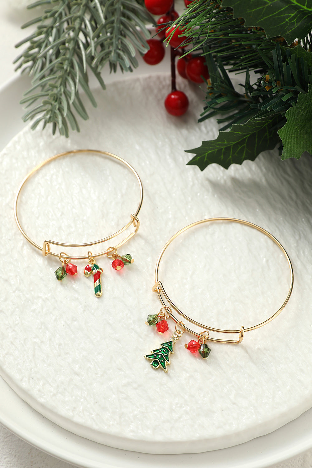 Green Christmas Tree Cane Beading Pendant Bracelet