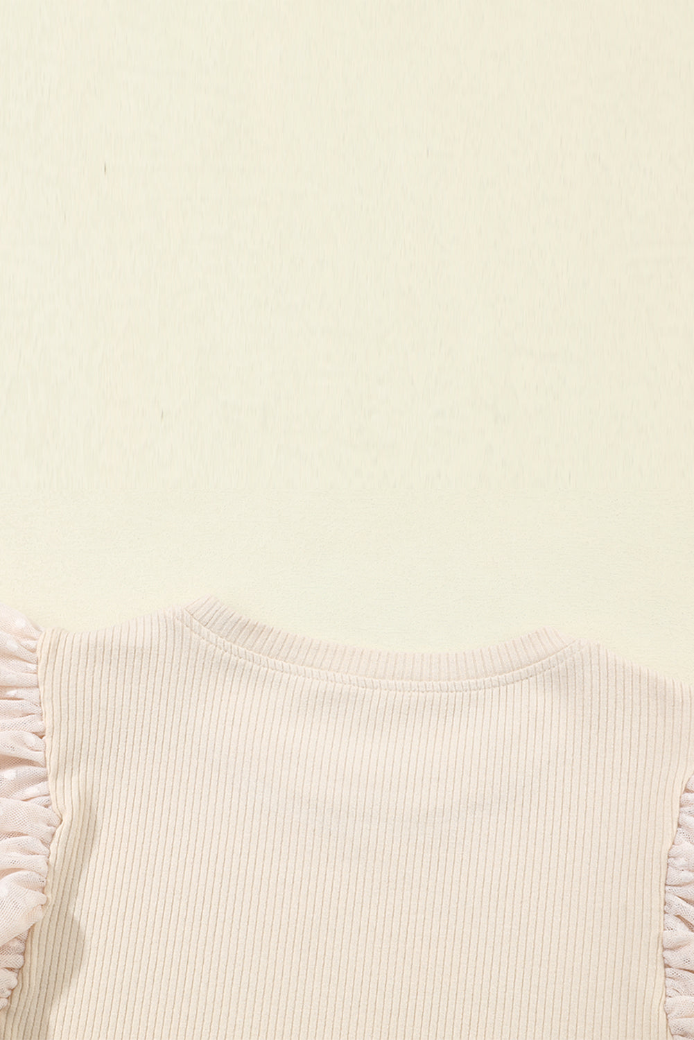 Black Dotty Mesh Ruffle Sleeve Ribbed Knit Top