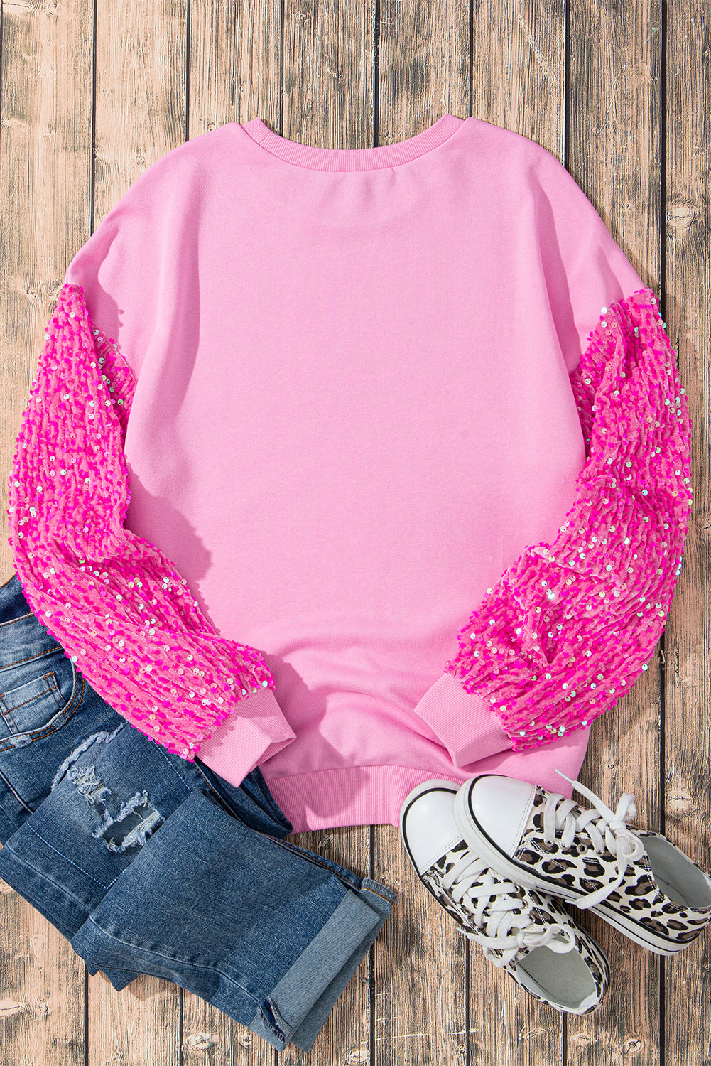 Pink Plus Size Sequin Sleeves Nutcracker Graphic Sweatshirt