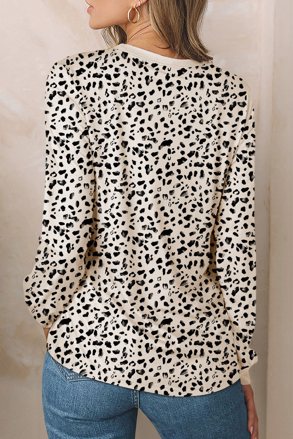 Animal Spotted Print Round Neck Long Sleeve Top