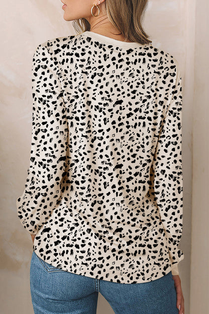 Animal Spotted Print Round Neck Long Sleeve Top