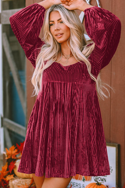 Pink Smocked Ribbed Velvet Babydoll Top