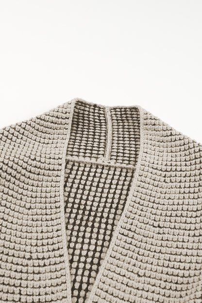 Gray Plaid Knitted Long Open Front Cardigan