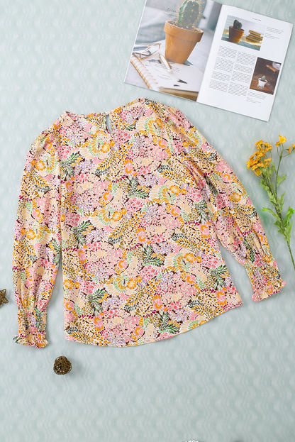 Multicolor Gorgeous Floral Print Tie V Neck Ruffle Dress