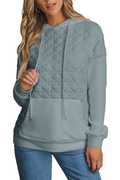 Coffee Solid Color Quilted Kangaroo Pocket Hoodie