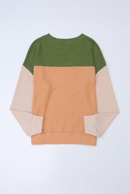Mineral Red Plus Size Ribbed Colorblock Long Sleeve Top