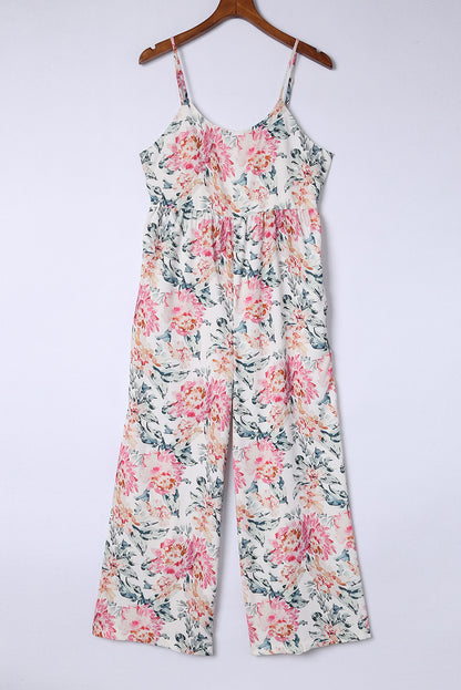 White Floral Patchwork Ribbed Maxi Dress with Pockets