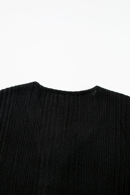Jungle Green V Neck Buttoned Ribbed Knit Top