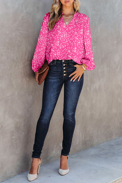 Yellow Split Neck Fall Printed Crinkled Blouse