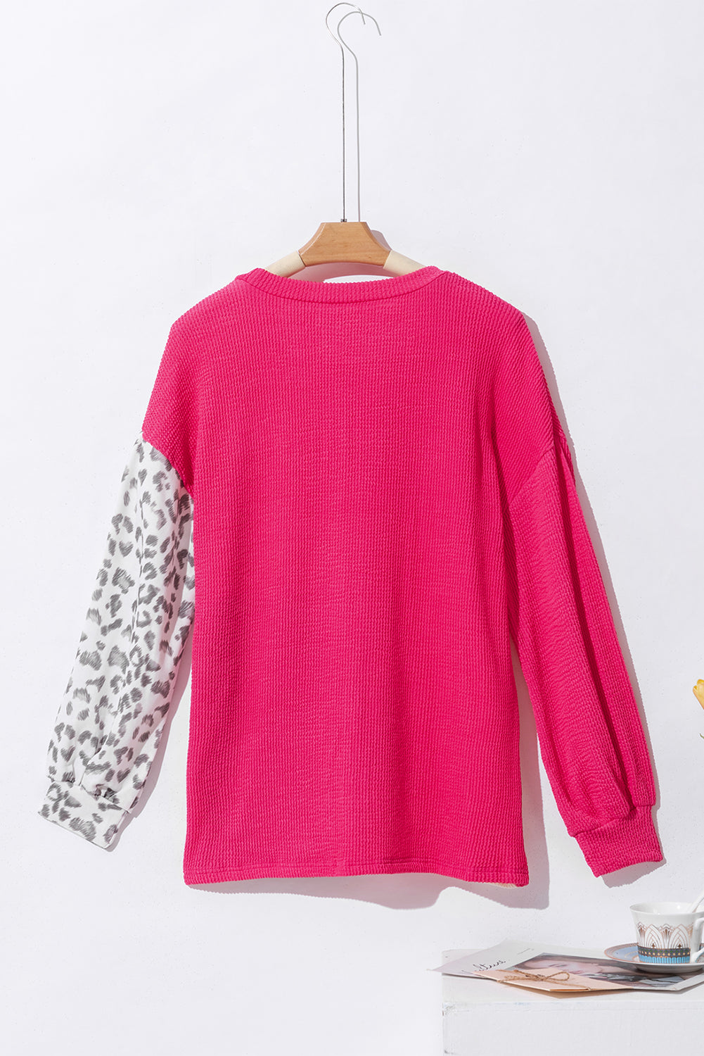 Khaki Ribbed Color Block Leopard Splicing Plus Size Top