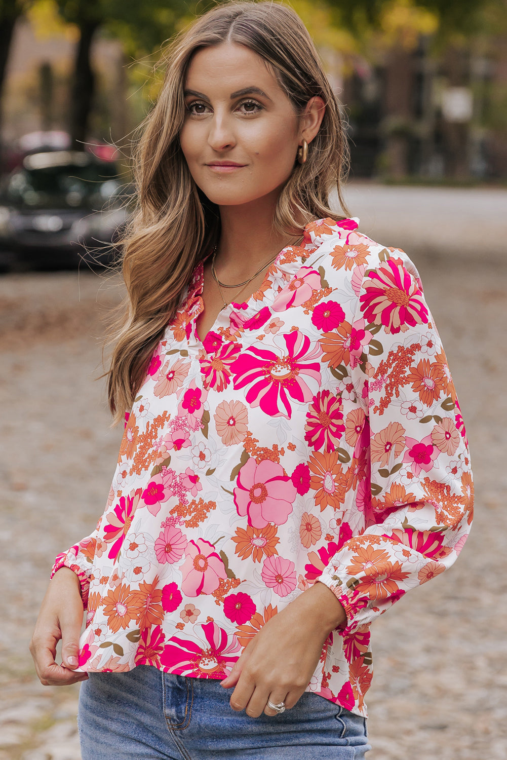 Oatmeal Boho Floral Smocked Waist Super Loose Pants