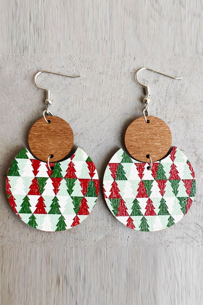 Fiery Red Shade Of Leopard Plaid Christmas Tree Earrings