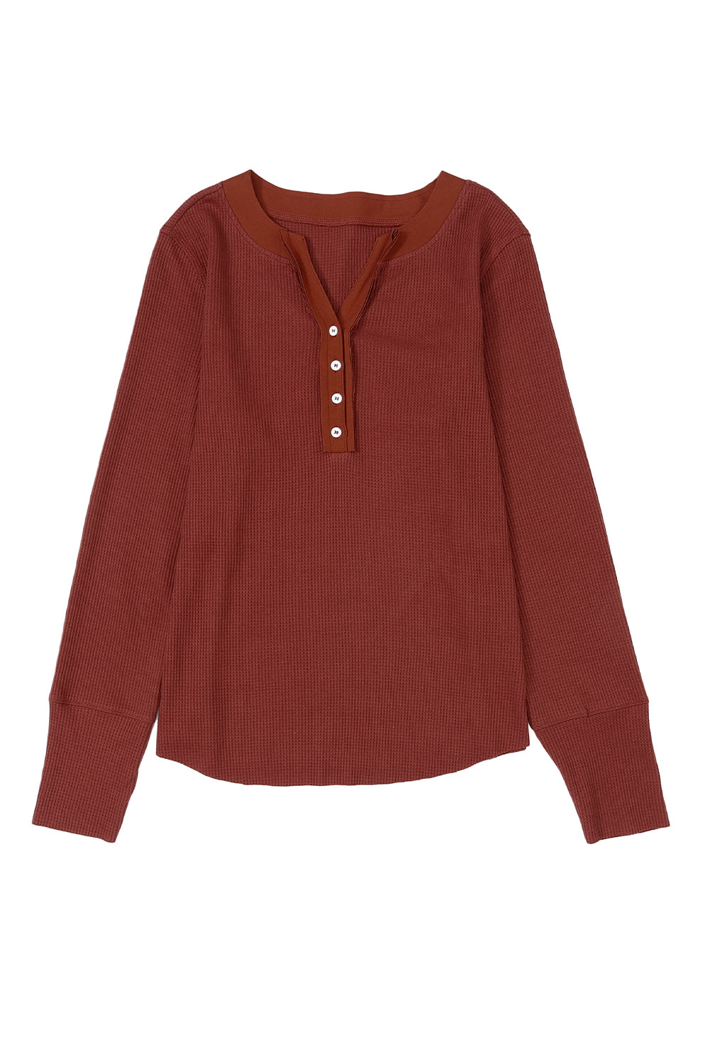 Black Trimmed Neckline Waffle Knit Henley Top