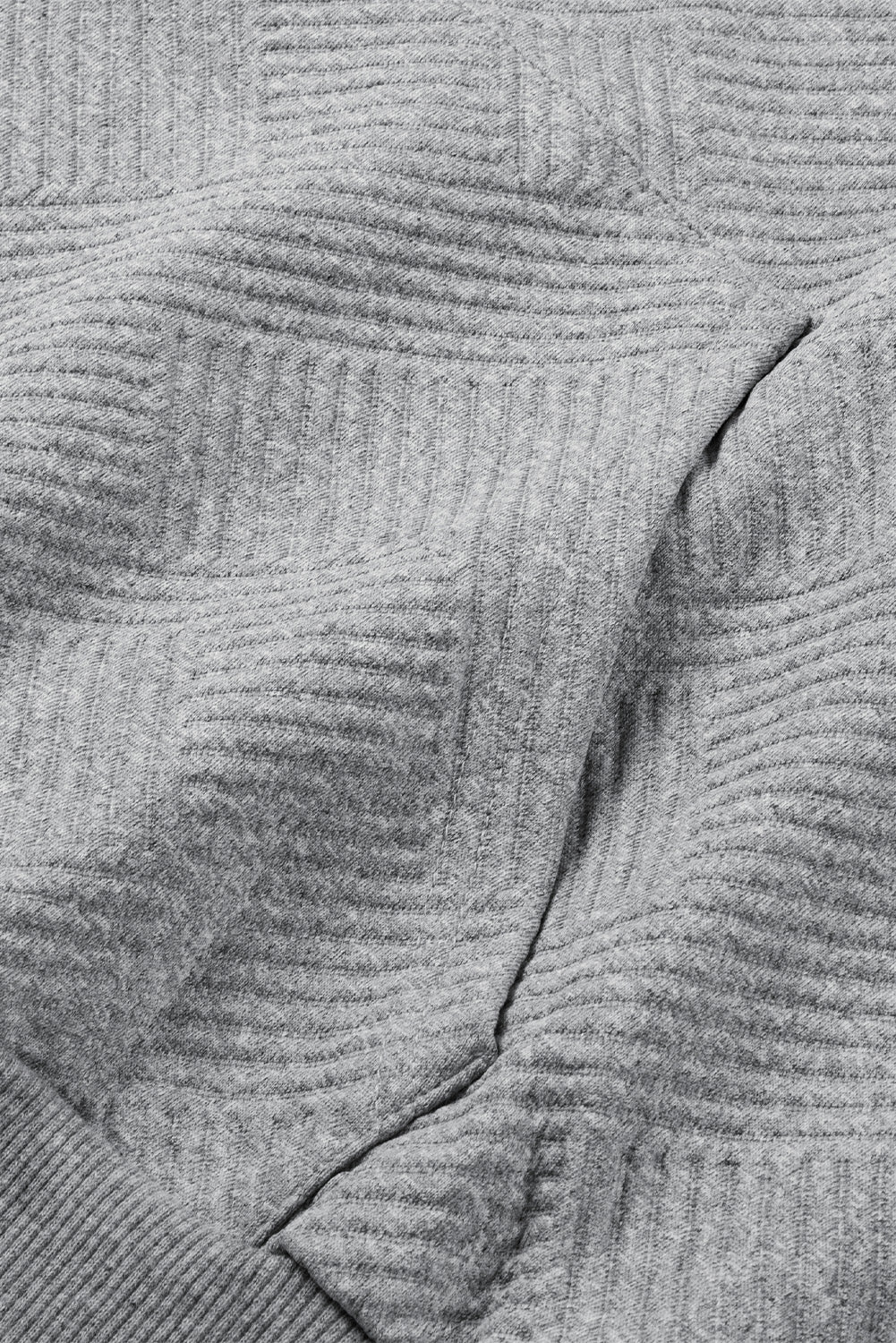Light Grey Textured Knit Buttoned Kangaroo Pocket Sweatshirt