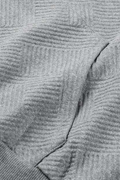Light Grey Textured Knit Buttoned Kangaroo Pocket Sweatshirt