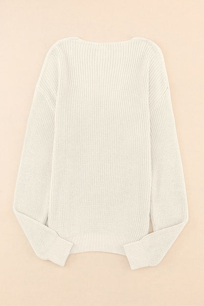 Black Ribbed Knit V Neck Sweater