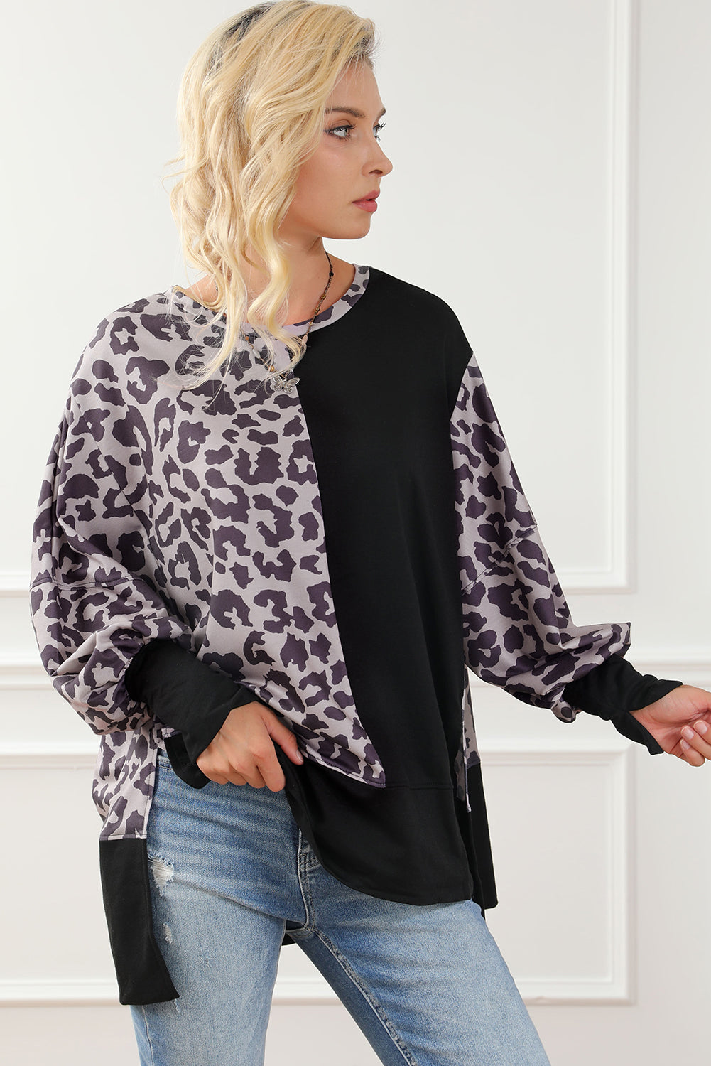 Black Merry Christmas Leopard Trees Graphic Sweatshirt