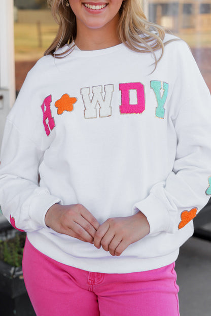 Black Glitter Howdy Patch Graphic Casual Sweatshirt