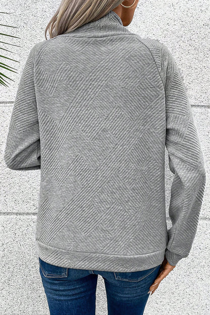 Light Grey Textured Knit Buttoned Kangaroo Pocket Sweatshirt